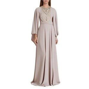 Reem Acra Crystal-Emebllished Cape-Sleeve Gown US 12 $3495